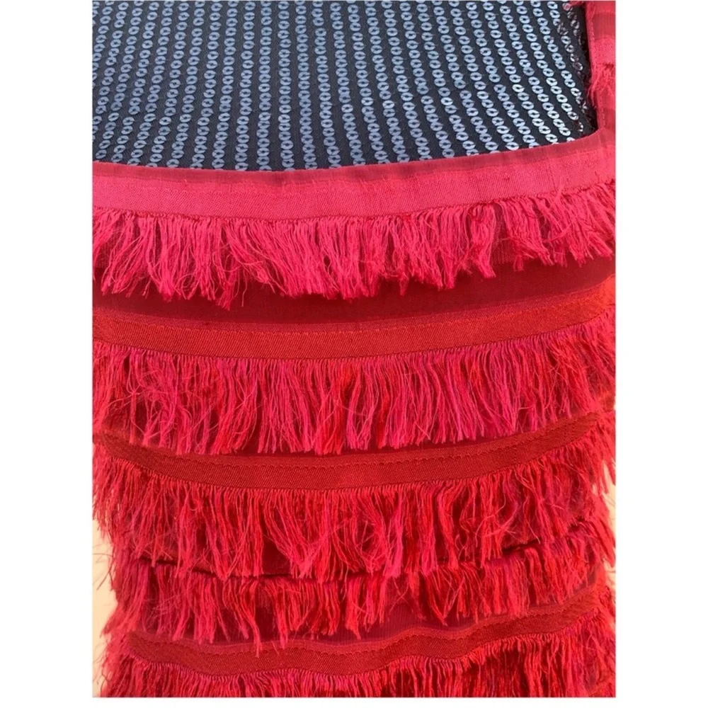 Show Me Your Mumu Aria Eyelash Fringe Red Mini Sheath Dress Large NWT - Picture 4 of 5